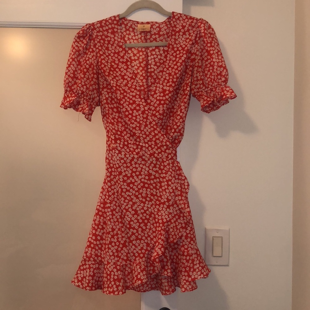 Orange White Waist Tie Floral Dress